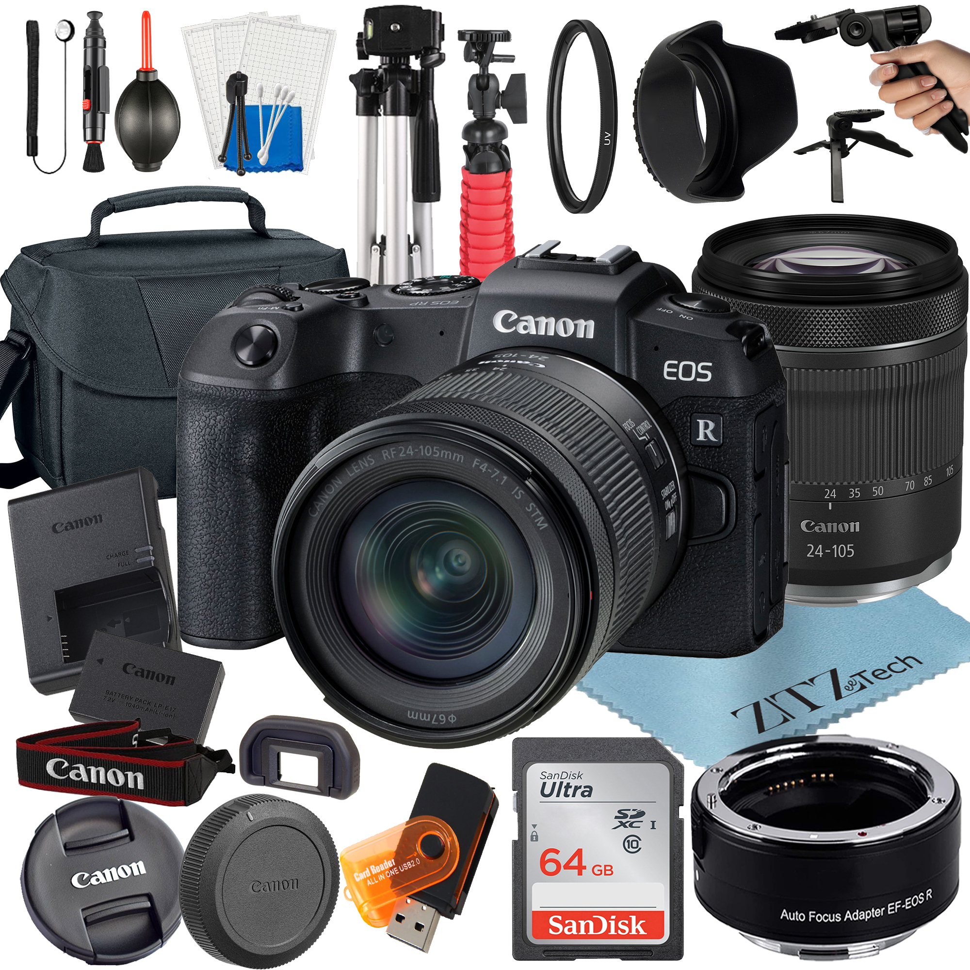 Canon EOS RP Mirrorless Digital Camera with RF 24-105mm STM Lens + Mount Adapter + 64GB SanDisk + ZeeTech Accessory