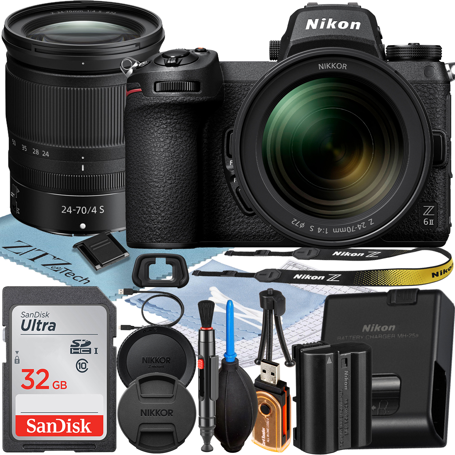 Nikon Z6 II Mirrorless Camera with NIKKOR Z 24-70mm f/4 S Lens + SanDisk 32GB Memory Card + ZeeTech Accessory Bundle