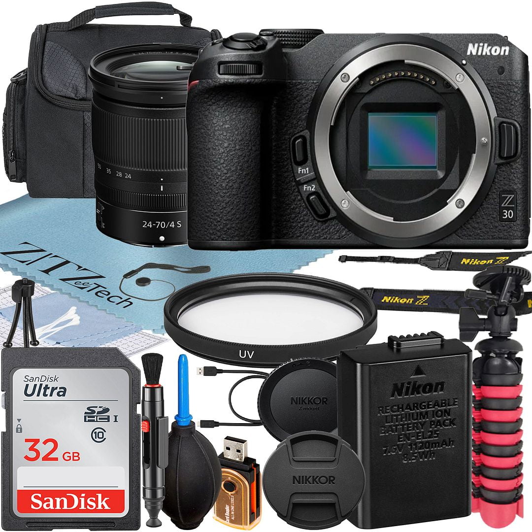 Nikon Z30 Mirrorless Camera with NIKKOR Z 24-70mm f/4 S Lens + SanDisk 32GB Memory Card + Case + UV Filter + ZeeTech Accessory Bundle