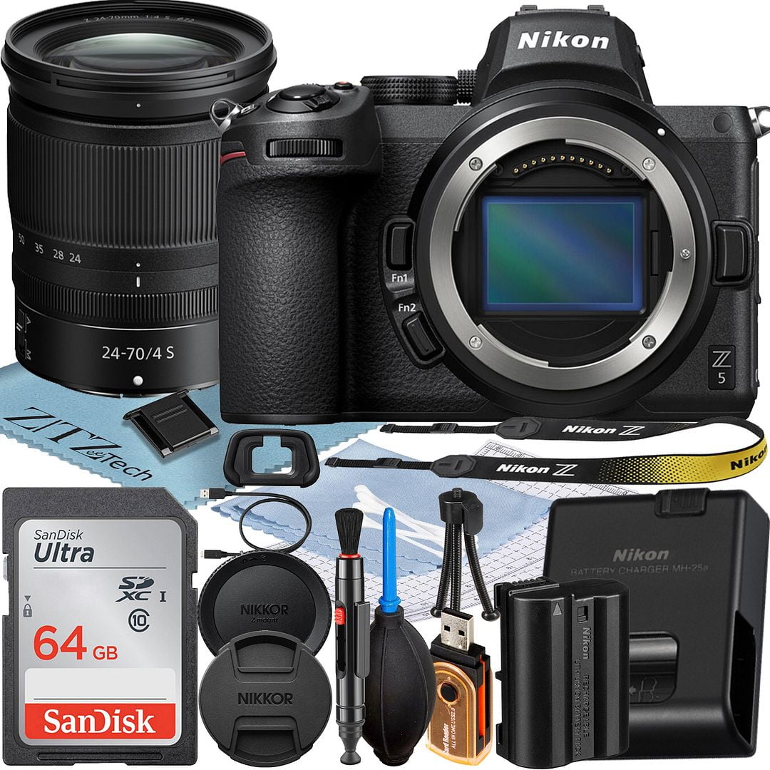 Nikon Z5 Mirrorless Camera with NIKKOR Z 24-70mm f/4 Zoom Lens + SanDisk 64GB Card + Case + 3 Pieces Filter + Flash + ZeeTech Accessory Bundle