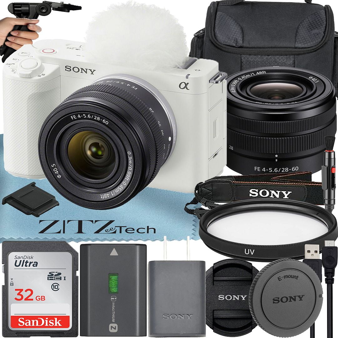 Sony ZV-E1 Mirrorless Camera (White) with FE 28-60mm Lens + SanDisk 32GB Card + Case + UV Filter + ZeeTech Accessory Bundle