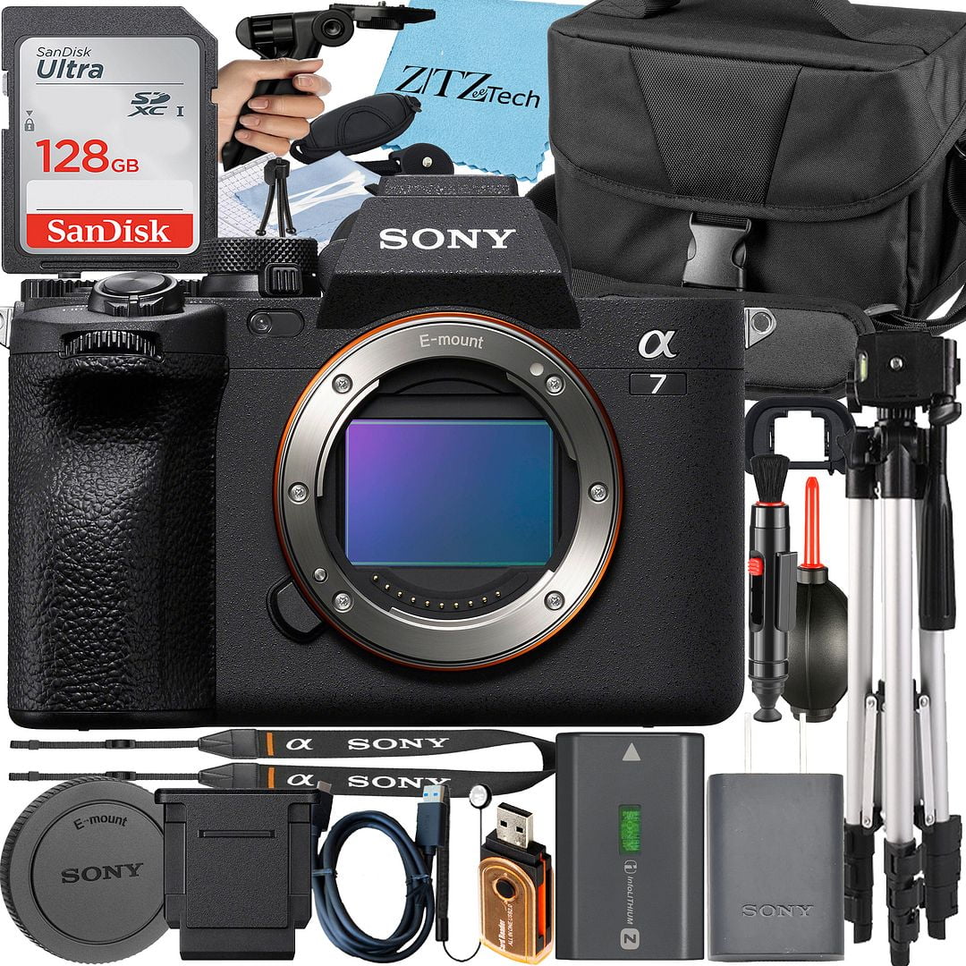 Sony a7 IV Mirrorless Camera + Tripod + 128GB Memory Card + Case + ZeeTech Accessory Bundle