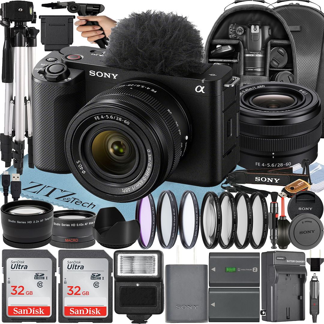 Sony ZV-E1 Mirrorless Camera (Black) with FE 28-60mm Lens + 2 Pack SanDisk 32GB Card + Backpack + Wideangle + Tripod + ZeeTech Accessory Bundle