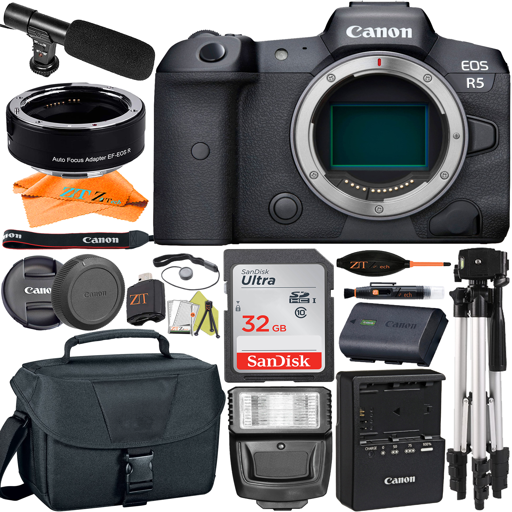 Canon EOS R5 Mirrorless Digital Camera (Body Only) with Mount Adapter + SanDisk 32GB + Case + ZeeTech Accessory Bundle