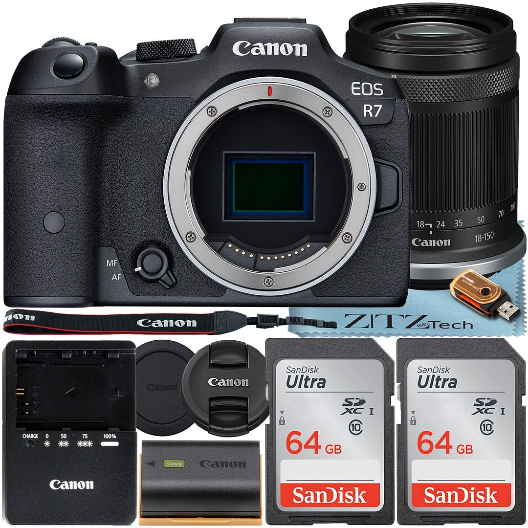 Canon EOS R7 Mirrorless Camera with RF-S 18-150mm f/3.5-6.3 IS STM Lens + 2 Pack SanDisk 64GB Memory Card + ZeeTech Accessory Bundle