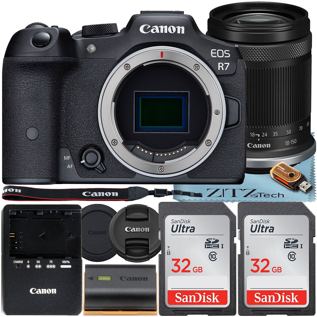 Canon EOS R7 Mirrorless Camera with RF-S 18-150mm f/3.5-6.3 IS STM Lens + 2 Pack SanDisk 32GB Memory Card + ZeeTech Accessory Bundle