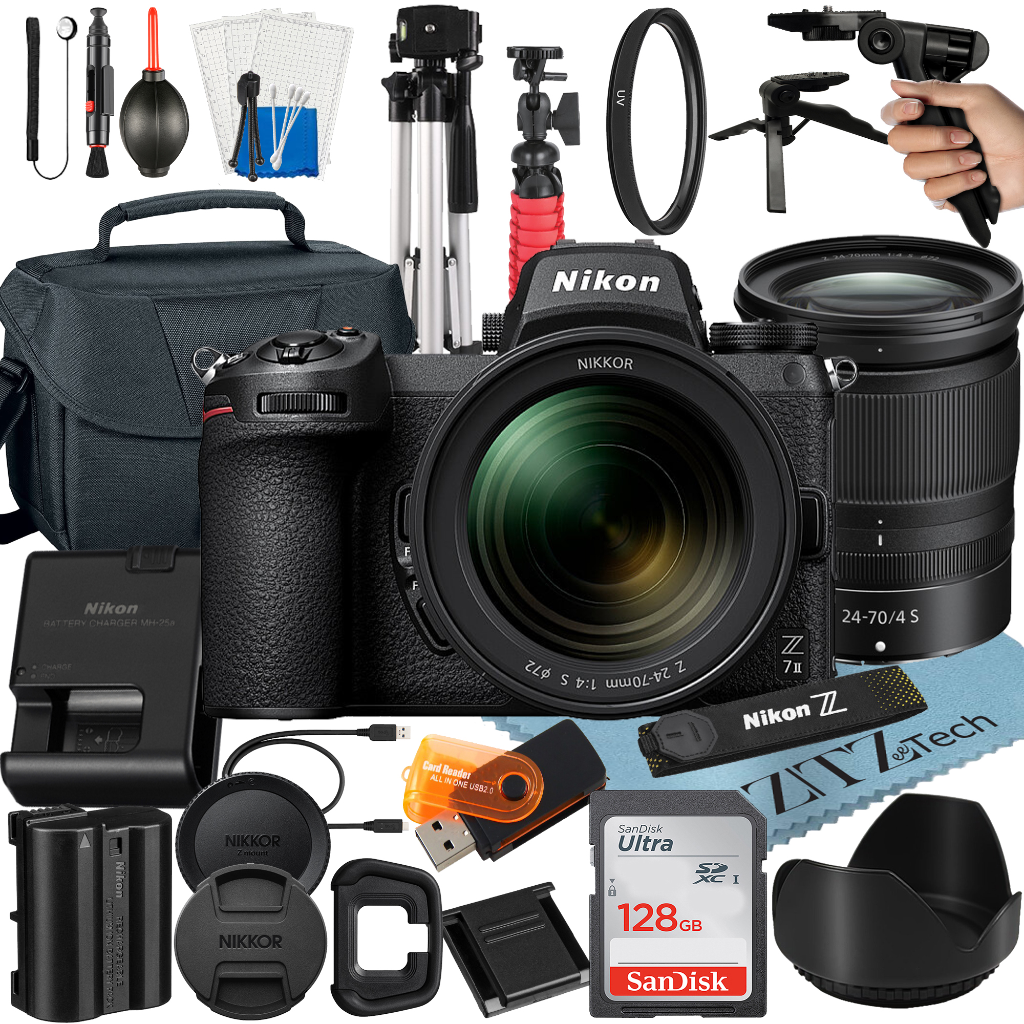 Nikon Z7 II Mirrorless Camera Bundle with NIKKOR Z 24-70mm f/4 S Lens + 128GB SanDisk Card + Case + Tripod + ZeeTech Accessory