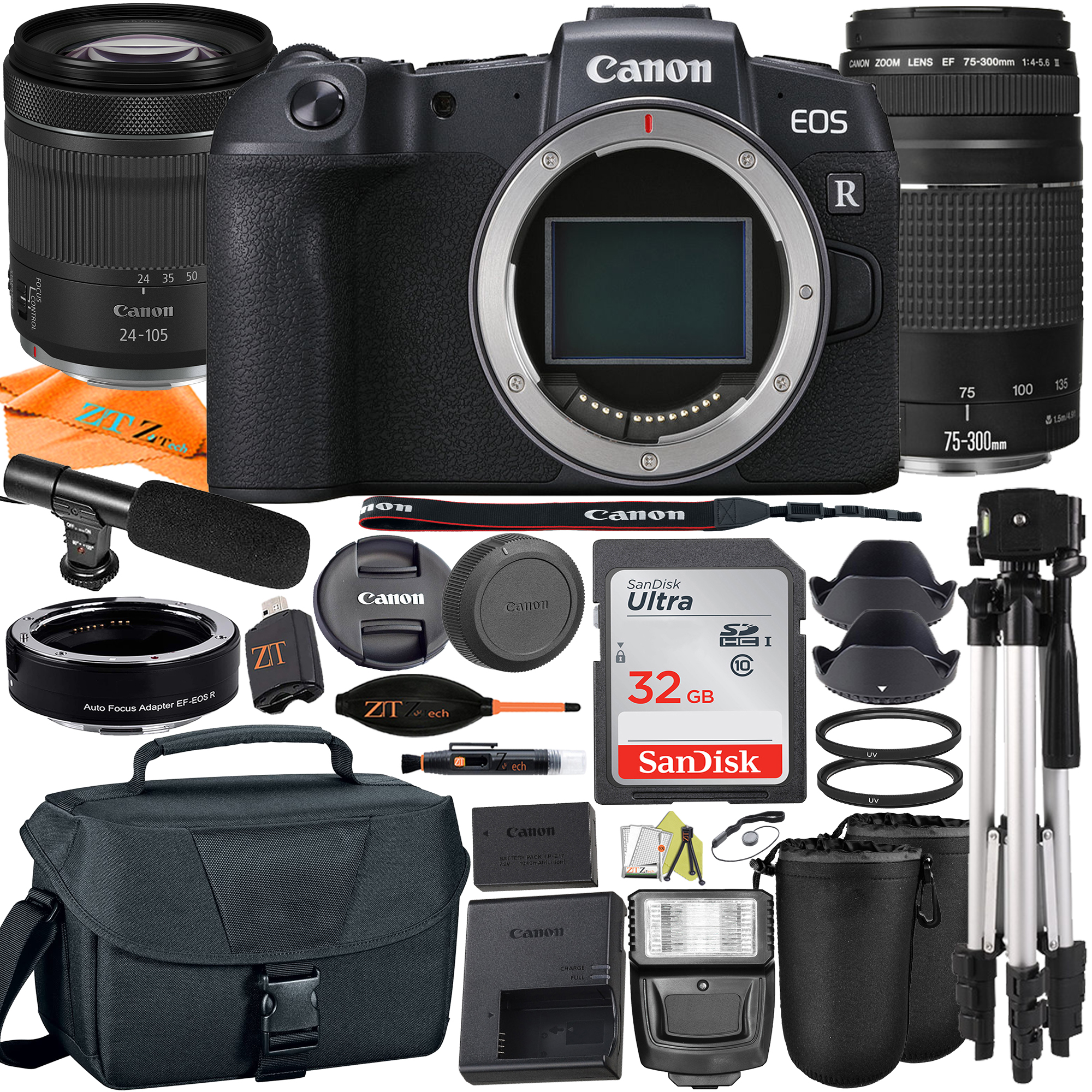 Canon EOS RP Mirrorless Camera with RF24-105mm + 75-300mm Lens + Mount Adapter + SanDisk 32GB + ZeeTech Accessory