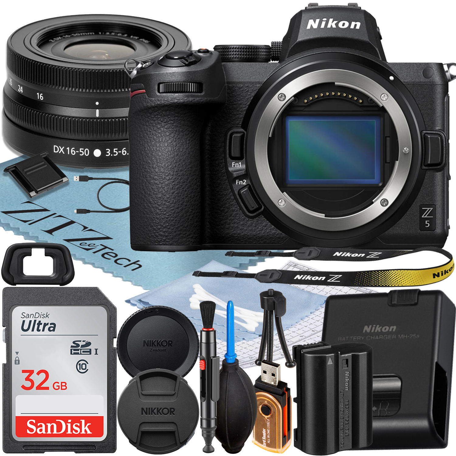 Nikon Z5 Mirrorless Camera with NIKKOR Z DX 16-50mm VR Zoom Lens + SanDisk 32GB Memory Card + ZeeTech Accessory Bundle