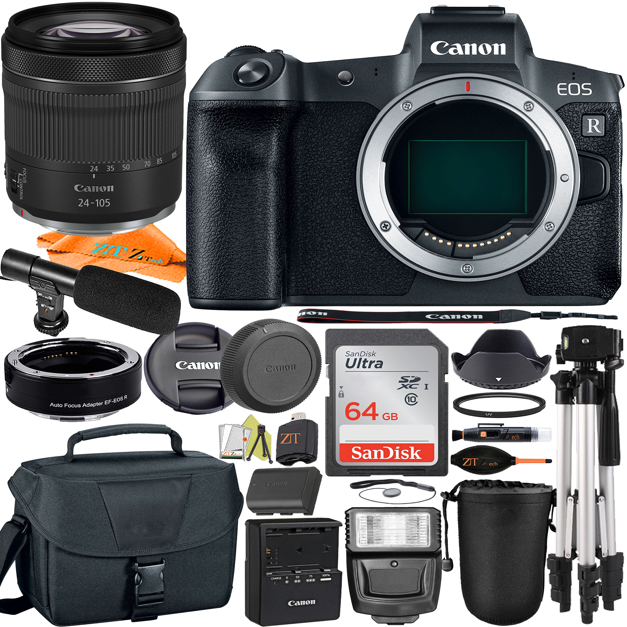 Canon EOS R Mirrorless Digital Camera with RF24-105mm Lens + Mount Adapter + SanDisk 64GB + Case + ZeeTech Accessory Bundle