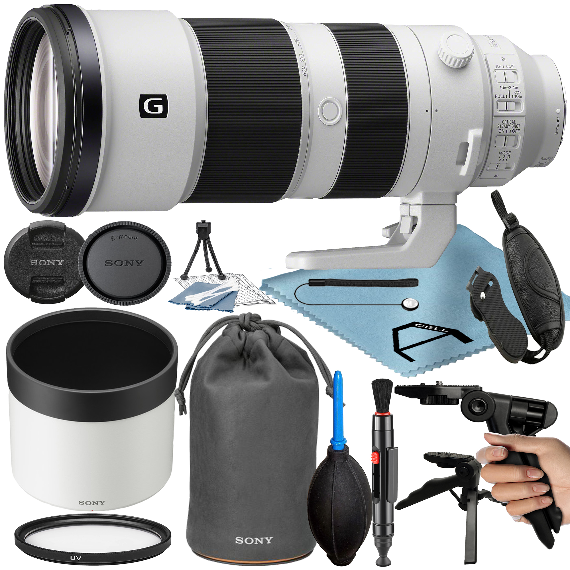 Sony FE 200-600mm f/5.6-6.3 G OSS Lens with Tripod + UV Filter + A-Cell Accessory Bundle