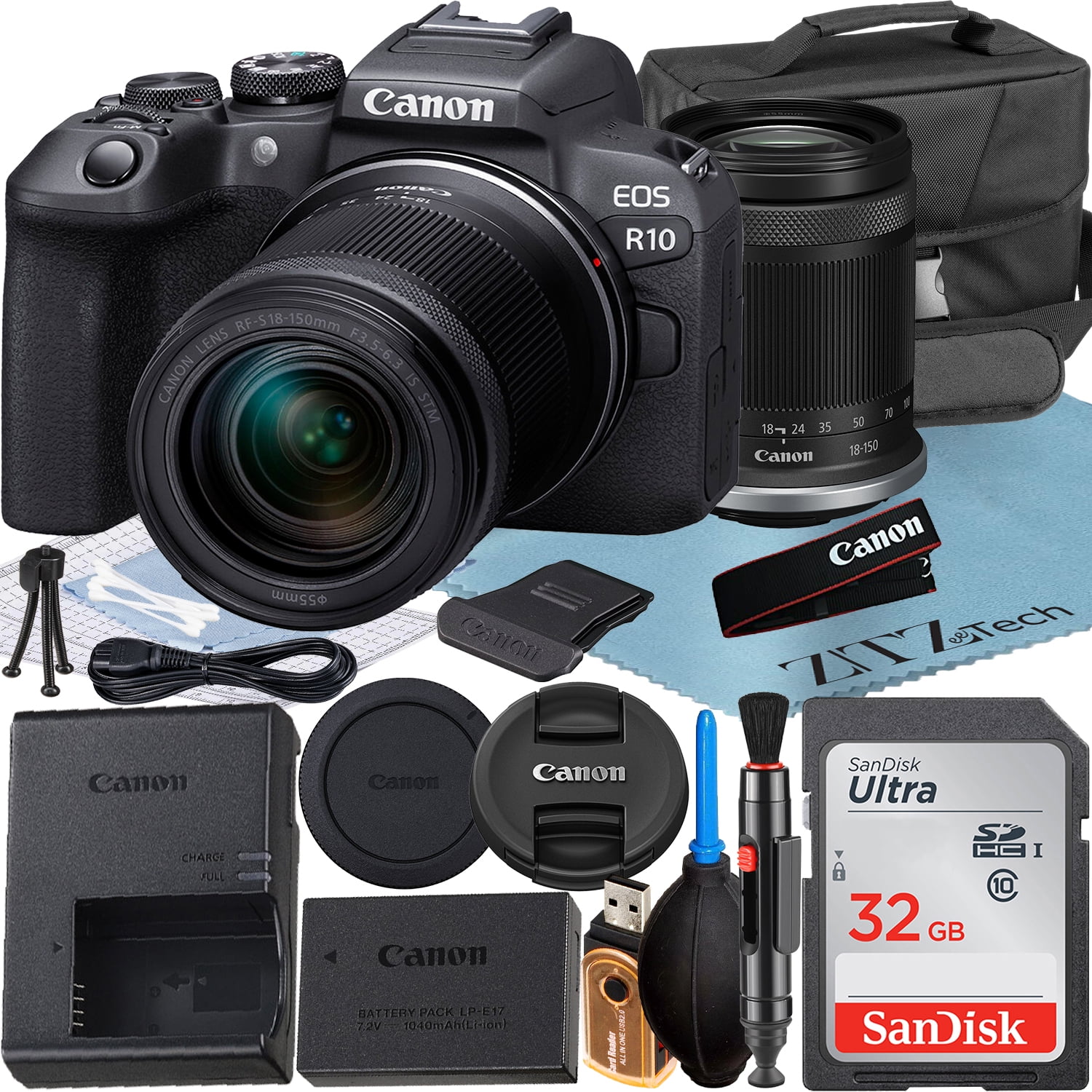 Canon EOS R10 Mirrorless Camera with RF-S 18-150mm Lens + SanDisk 32GB Memory Card + Case + ZeeTech Accessory Bundle