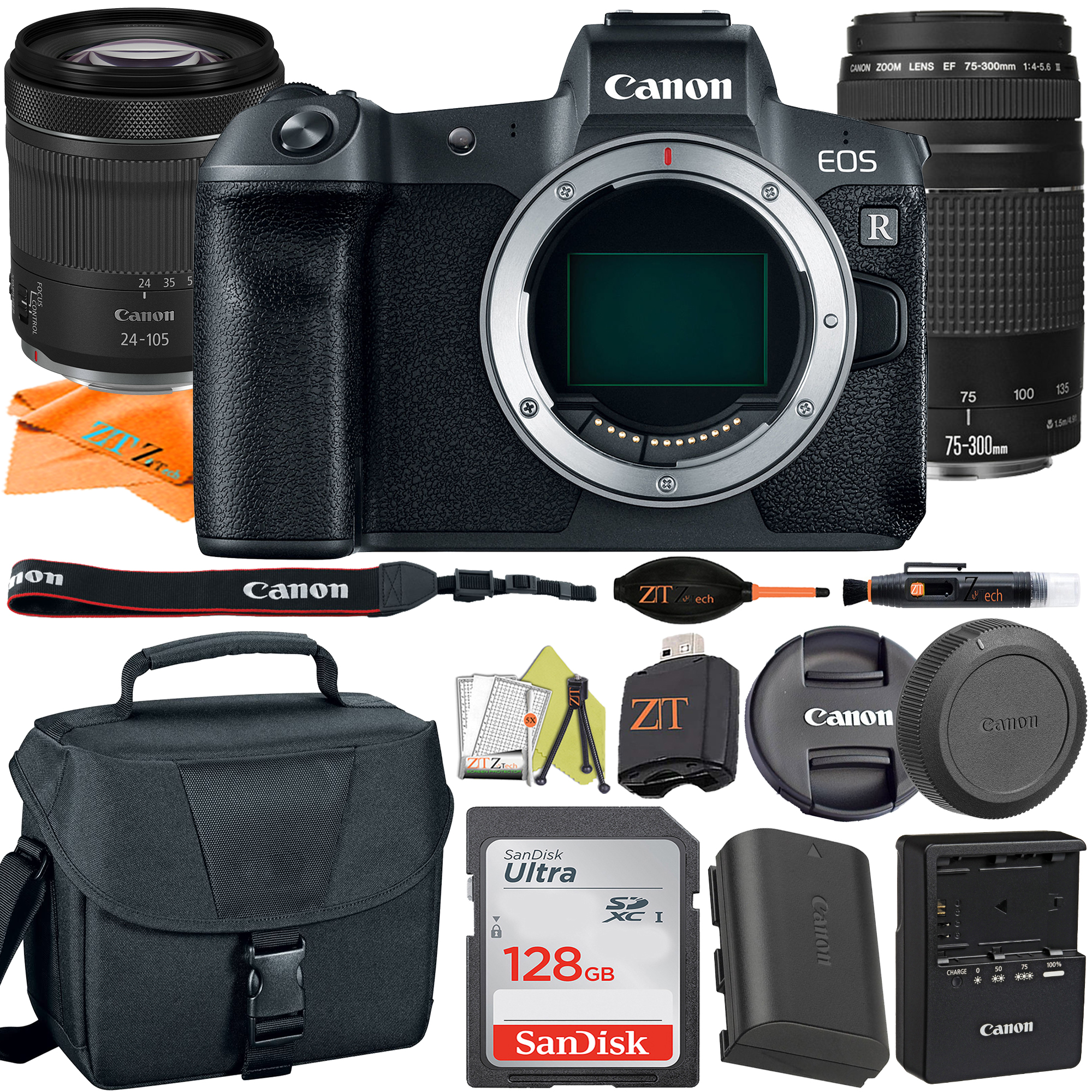 Canon EOS R Mirrorless Digital Camera with RF24-105mm STM + 75-300mm Lens + SanDisk 128GB + Case + ZeeTech Accessory