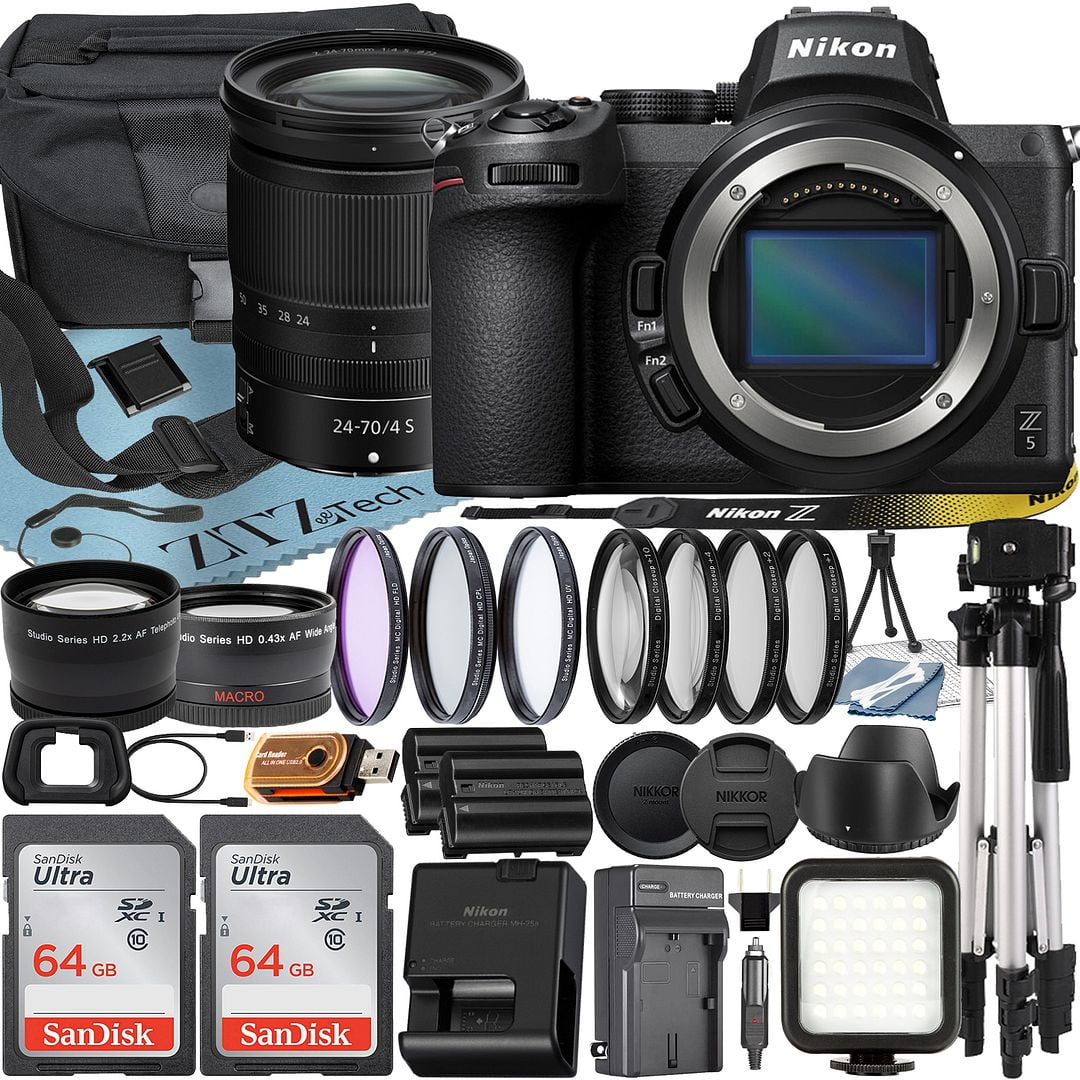 Nikon Z5 Mirrorless Camera with NIKKOR Z 24-70mm f/4 Zoom Lens + SanDisk 64GB Card + Case + Telephoto + Tripod + ZeeTech Accessory Bundle