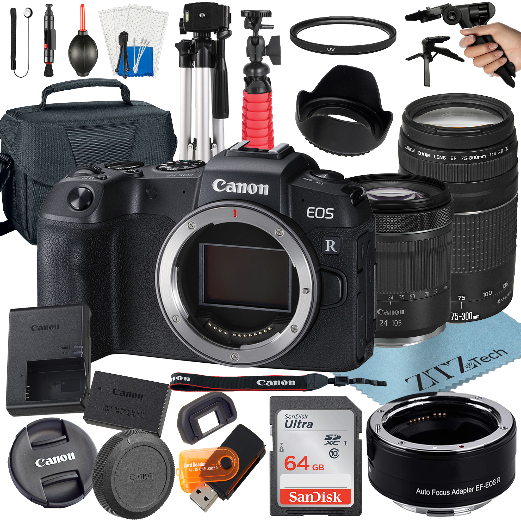 Canon EOS RP Mirrorless Camera with RF 24-105mm STM + 75-300mm Lens + Mount Adapter + 64GB SanDisk + ZeeTech Accessory