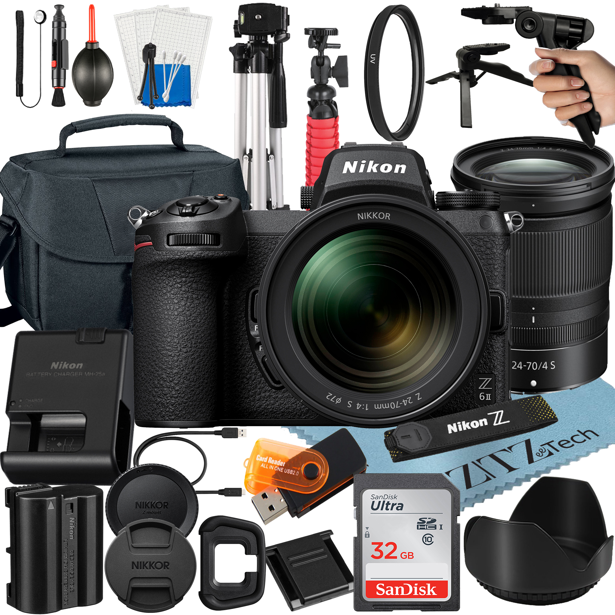 Nikon Z6 II Mirrorless Camera Bundle with NIKKOR Z 24-70mm f/4 S Lens + 32GB SanDisk Card + Case + Tripod + ZeeTech Accessory