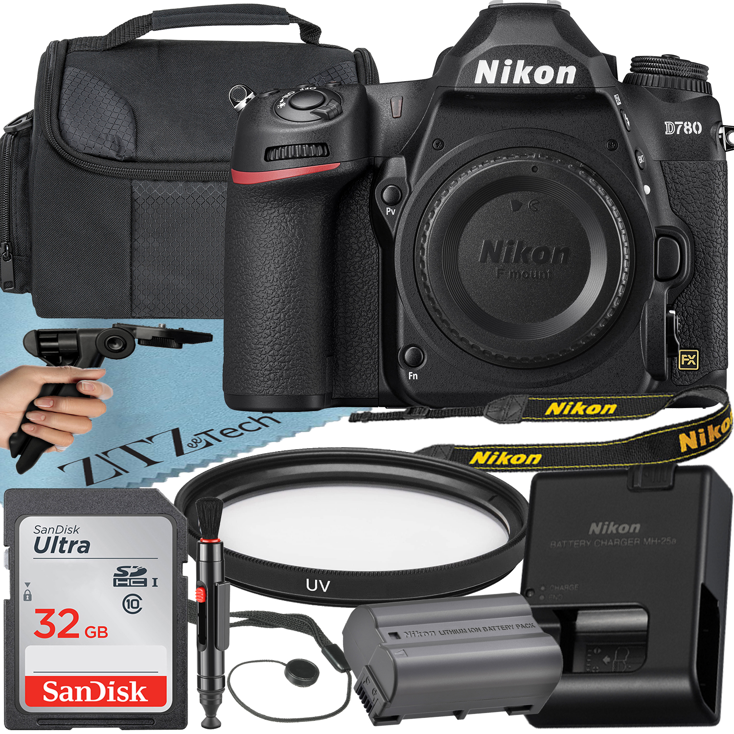 Nikon D780 DSLR Camera (Body Only) with 24.5MP FX-Format BSI CMOS Sensor + SanDisk 32GB Memory Card + ZeeTech Accessory Bundle