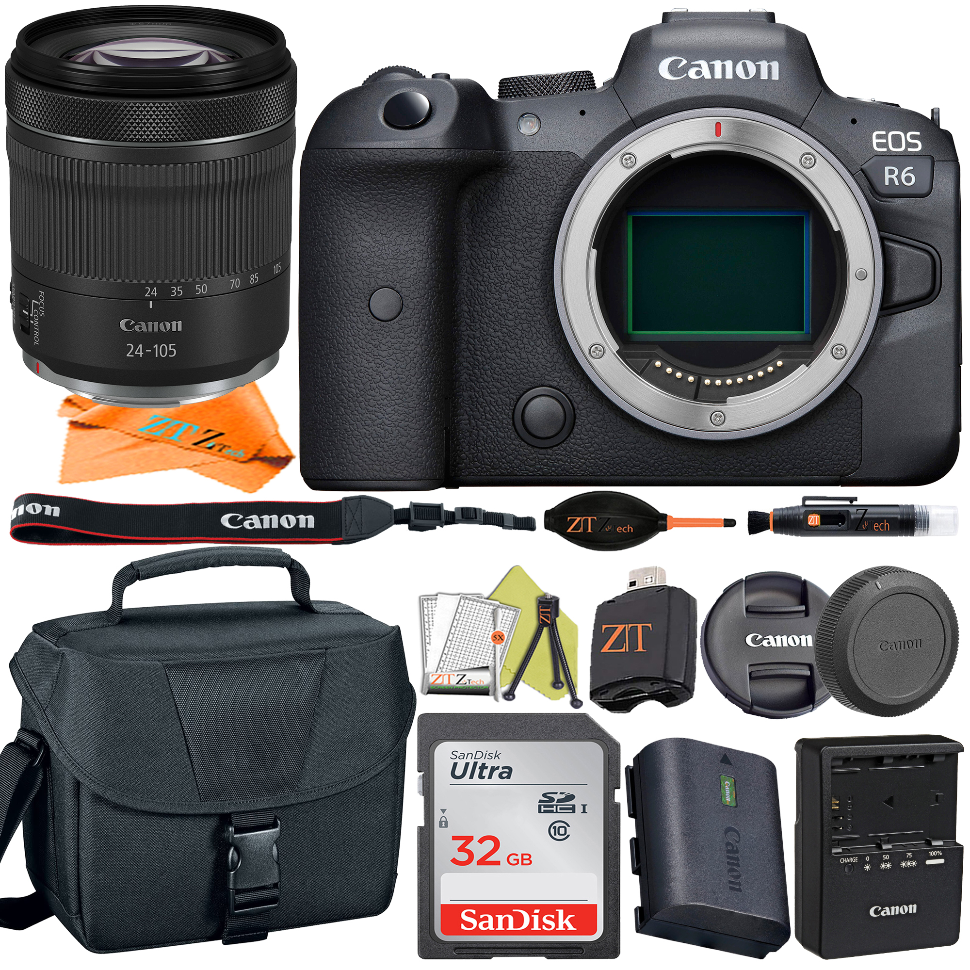Canon EOS R6 Mirrorless Digital Camera Full Frame with RF 24-105mm STM Lens + SanDisk 32GB Memory Card + ZeeTech Accessory Bundle