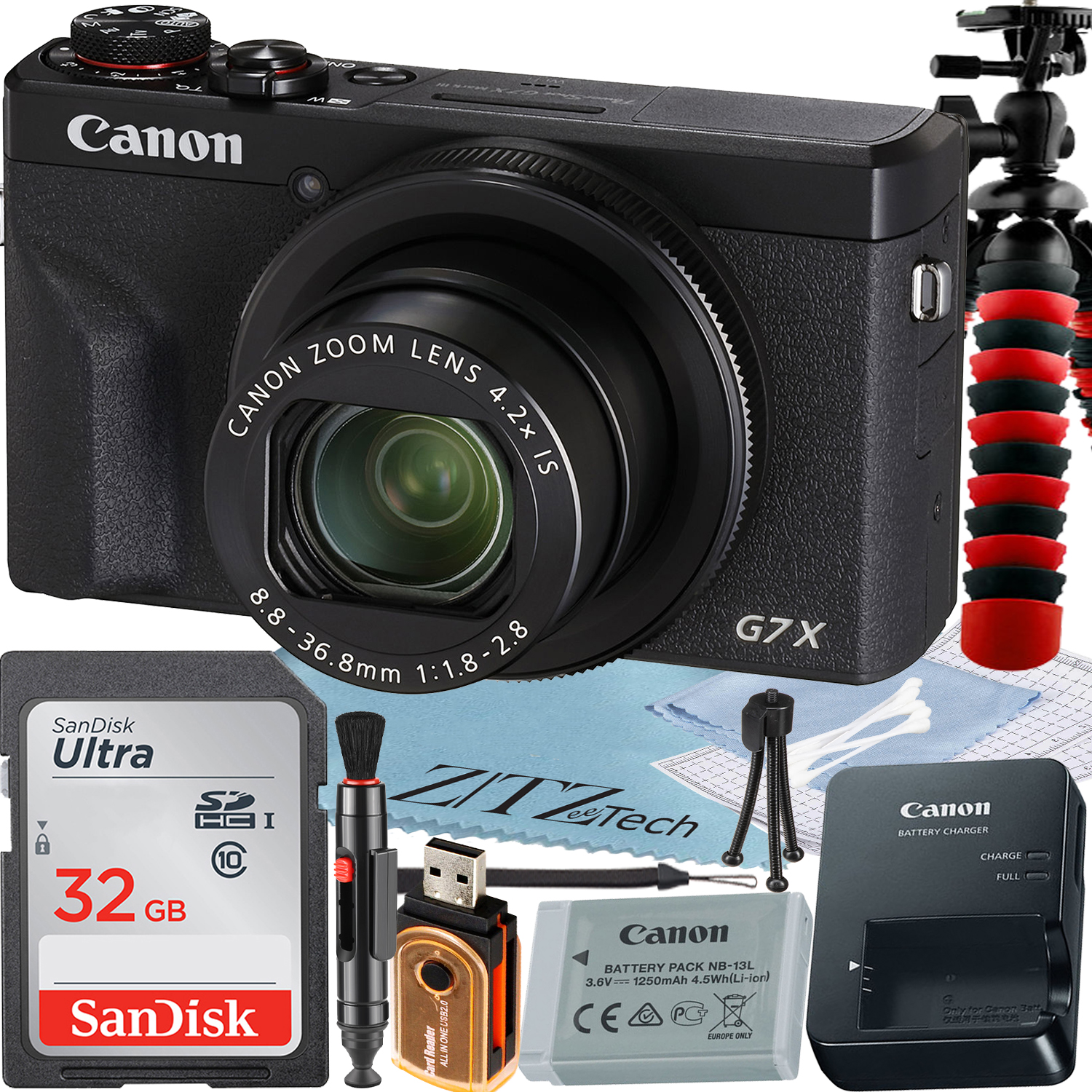 Canon PowerShot G7 X Mark III Digital Camera (Black) with 4.2x Optical Zoom Lens + SanDisk 32GB Memory Card + Tripod + ZeeTech Basic Bundle