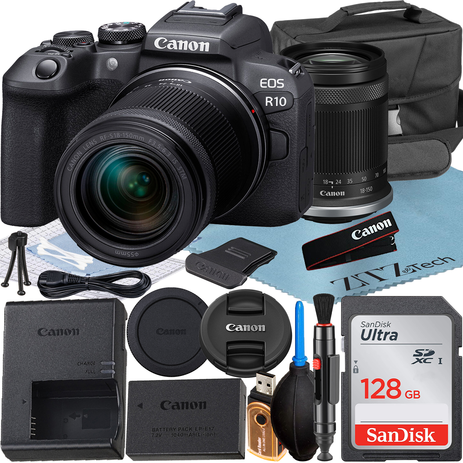 Canon EOS R10 Mirrorless Camera with RF-S 18-150mm Lens + SanDisk 128GB Memory Card + Case + ZeeTech Accessory Bundle