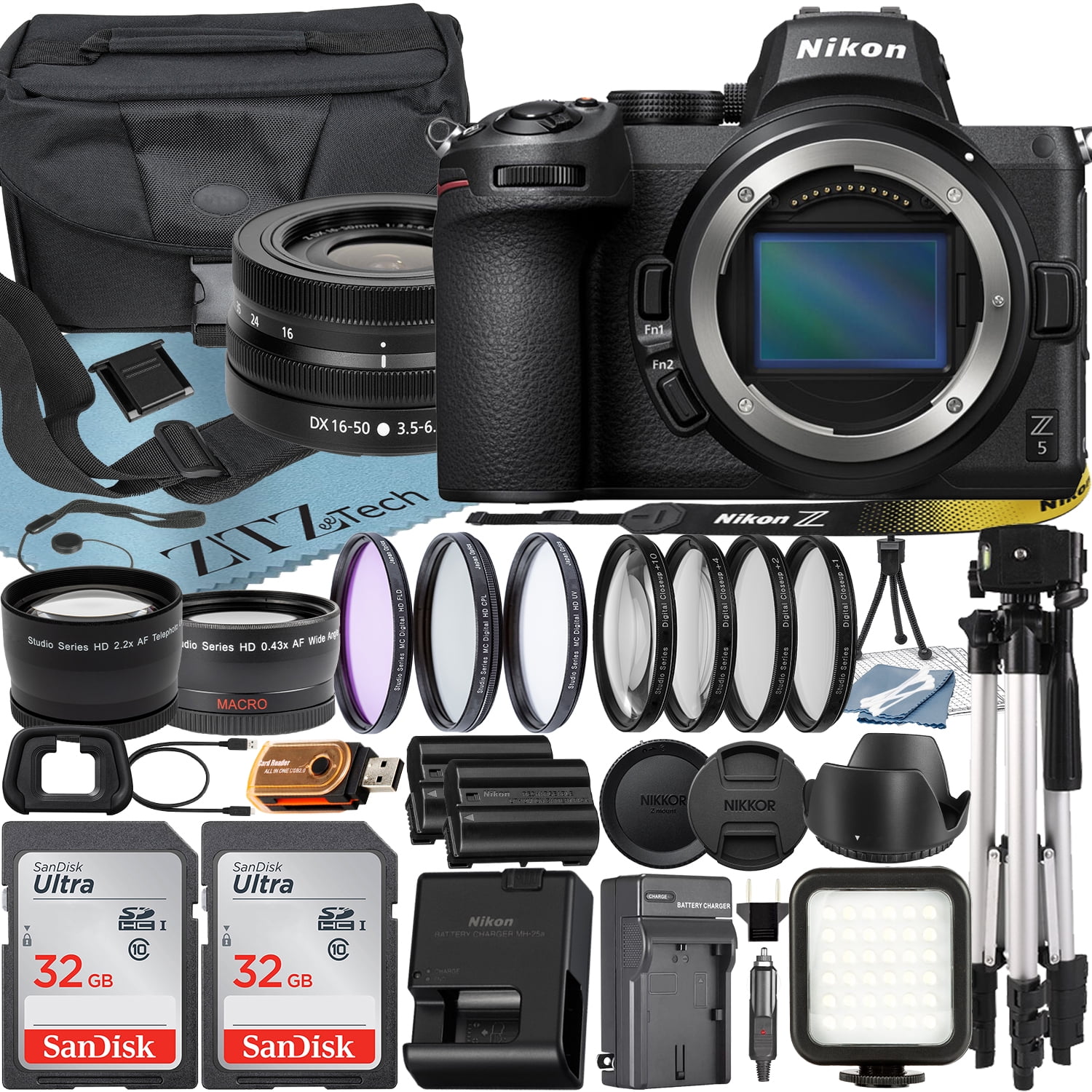 Nikon Z5 Mirrorless Camera with NIKKOR Z DX 16-50mm VR Zoom Lens + SanDisk 32GB Card + Case + Telephoto + Tripod + ZeeTech Accessory Bundle