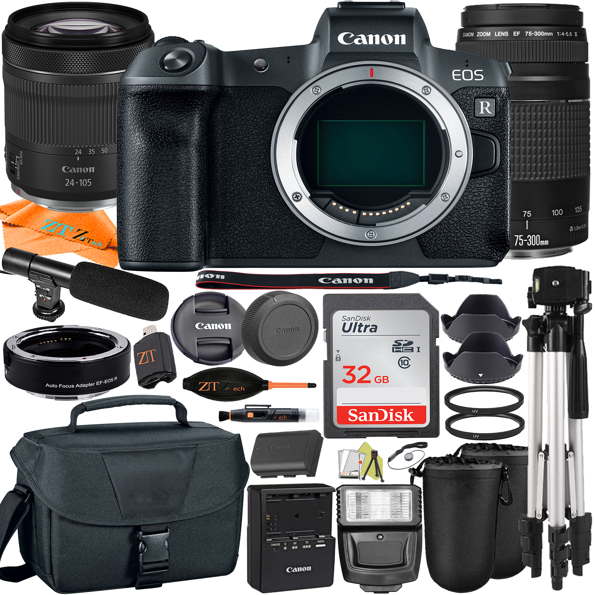 Canon EOS R Mirrorless Camera with RF24-105mm + 75-300mm Lens + Mount Adapter + SanDisk 32GB + ZeeTech Accessory
