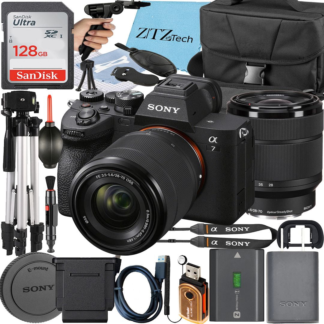 Sony a7 IV Mirrorless Camera + Sony FE 28-70mm + Tripod + 128GB Memory Card + Case + ZeeTech Accessory Bundle