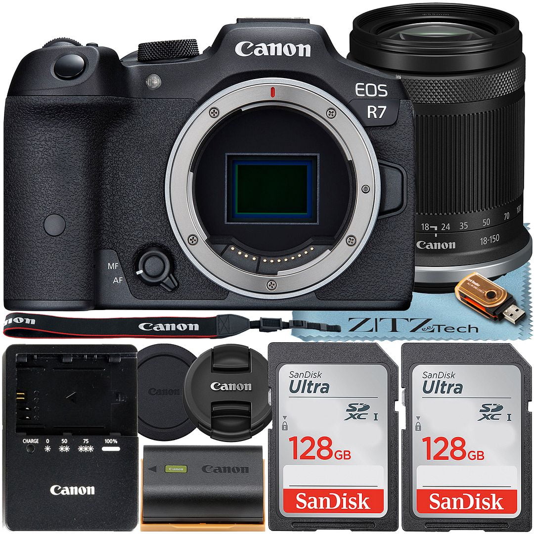 Canon EOS R7 Mirrorless Camera with RF-S 18-150mm f/3.5-6.3 IS STM Lens + 2 Pack SanDisk 128GB Memory Card + ZeeTech Accessory Bundle