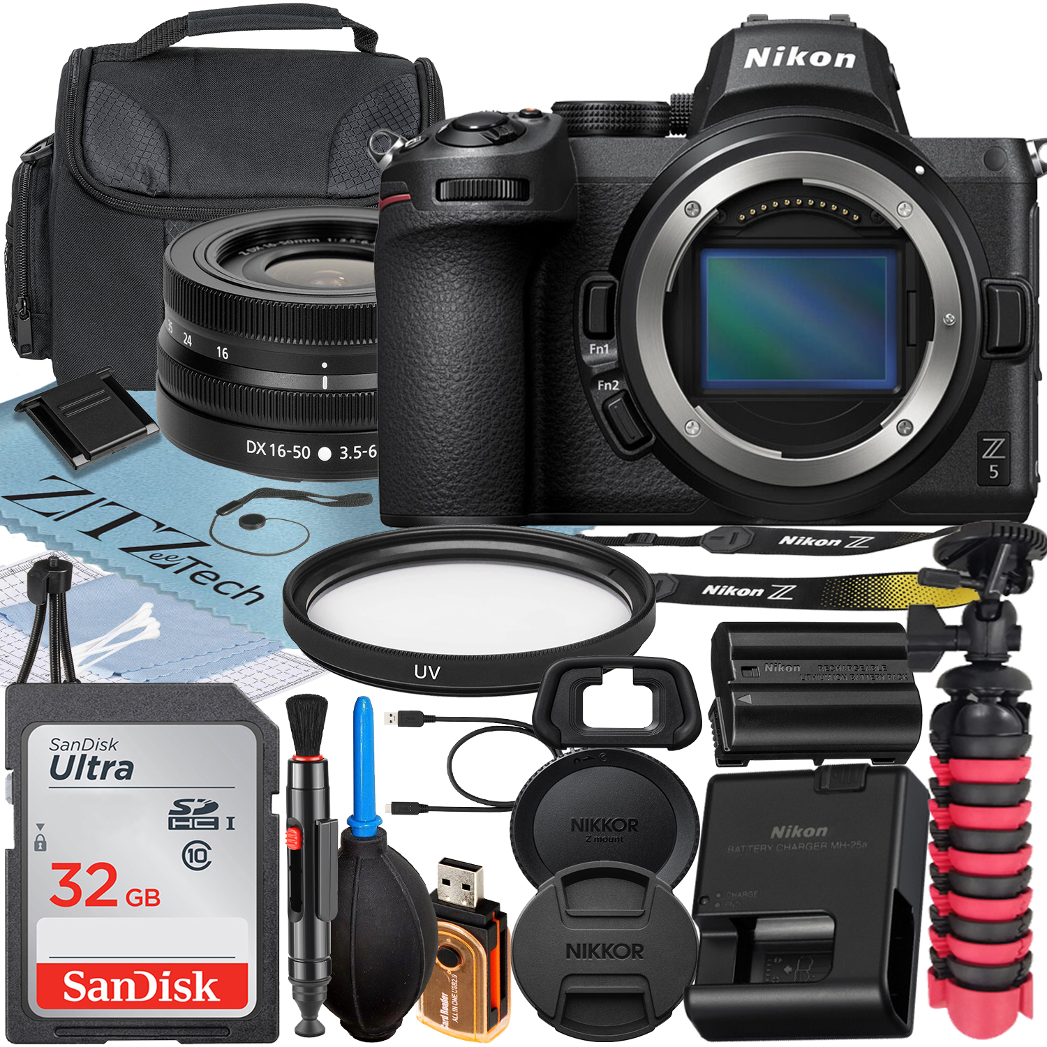 Nikon Z5 Mirrorless Camera with NIKKOR Z DX 16-50mm VR Zoom Lens + SanDisk 32GB Memory Card + Case + UV Filter + ZeeTech Accessory Bundle