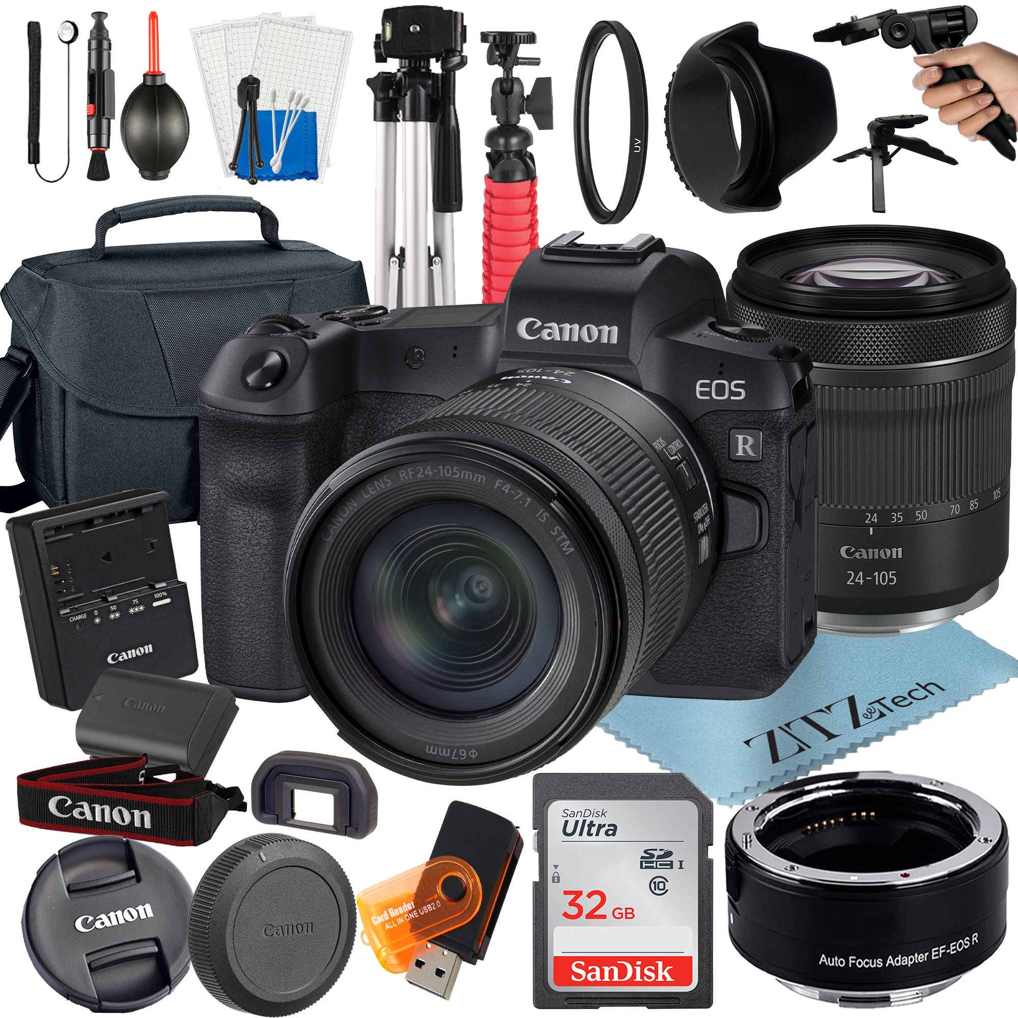Canon EOS R Mirrorless Digital Camera with RF 24-105mm STM Lens + Mount Adapter + 32GB SanDisk + ZeeTech Accessory