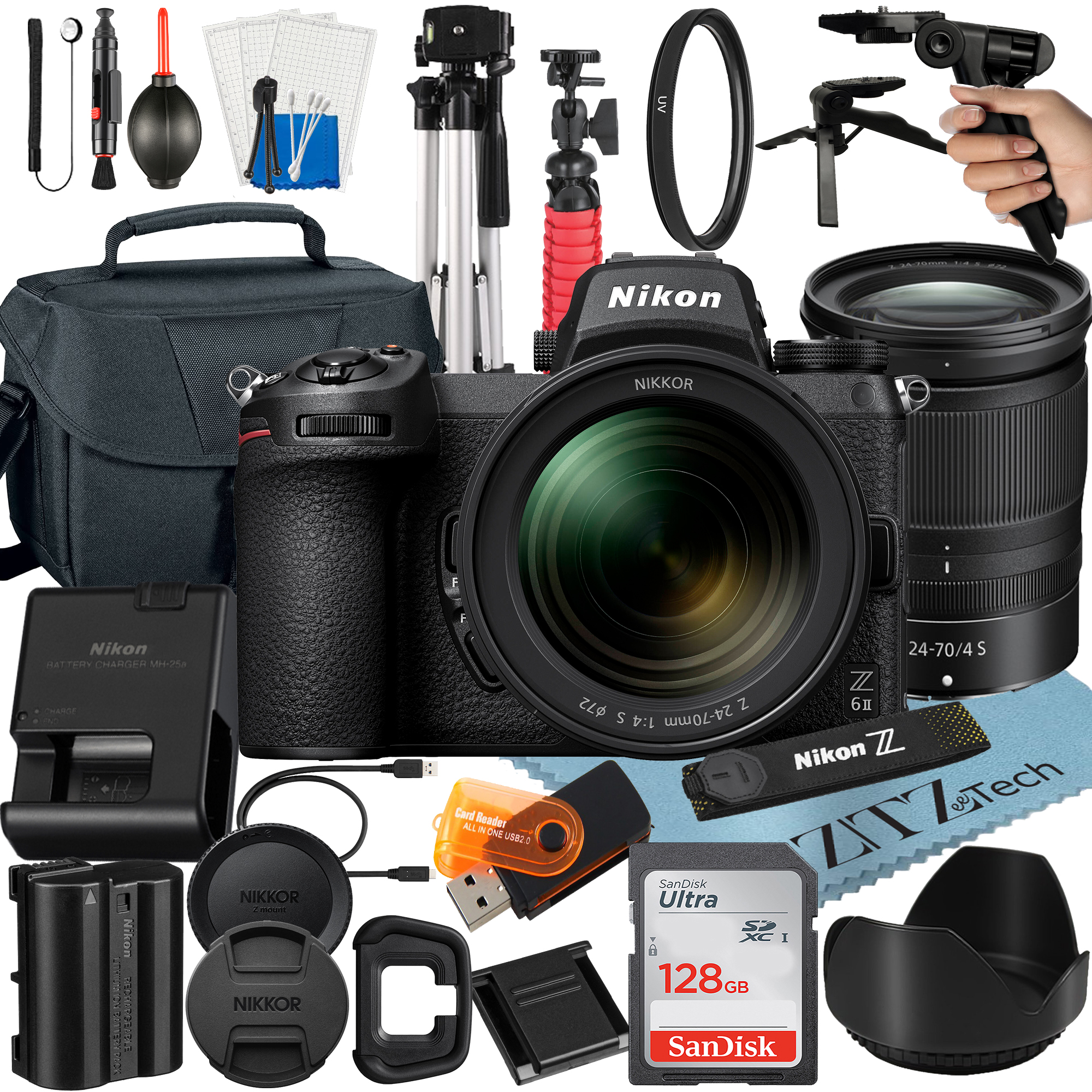 Nikon Z6 II Mirrorless Camera Bundle with NIKKOR Z 24-70mm f/4 S Lens + 128GB SanDisk Card + Case + Tripod + ZeeTech Accessory