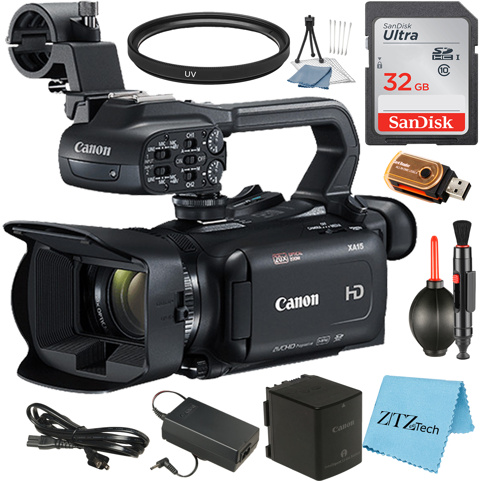 Canon XA15 Compact Full HD Camcorder with 32GB SanDisk Memory Card + UV Filter + ZeeTech Accessory Bundle