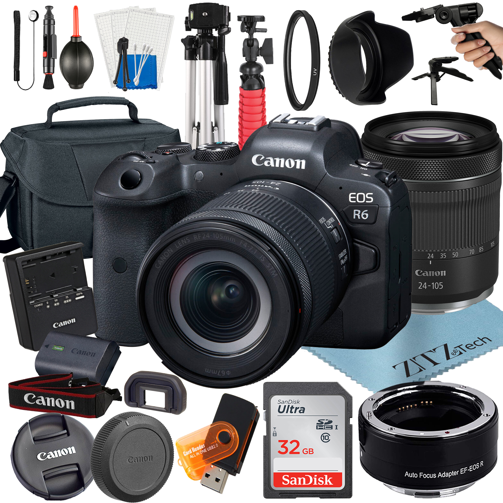 Canon EOS R6 Mirrorless Digital Camera with RF 24-105mm STM Lens + Mount Adapter + 32GB SanDisk + ZeeTech Accessory