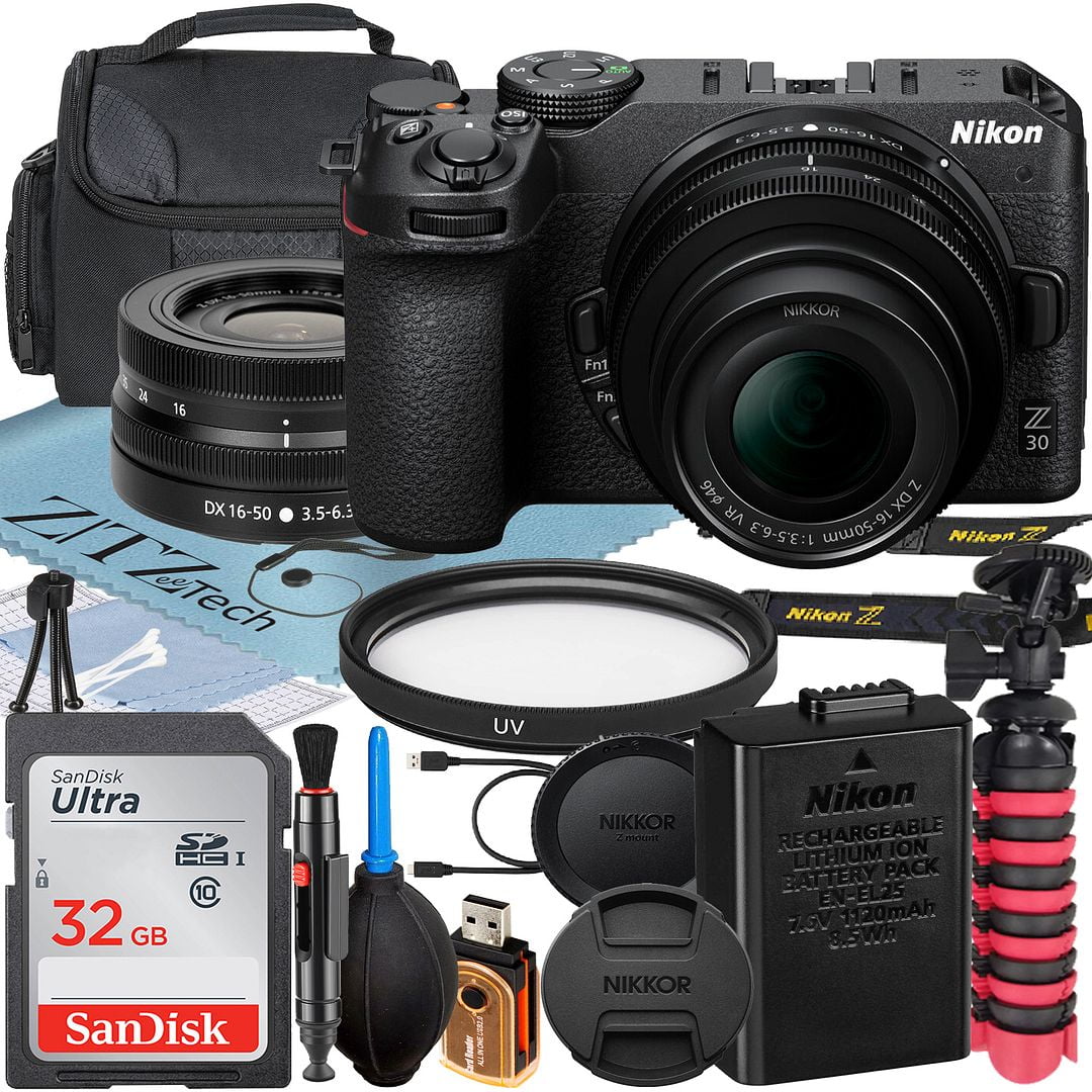 Nikon Z30 Mirrorless Camera with NIKKOR Z DX 16-50mm VR Zoom Lens + SanDisk 32GB Memory Card + Case + UV Filter + ZeeTech Accessory Bundle