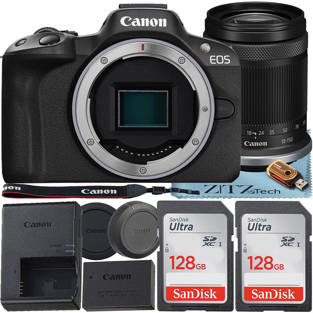 Canon EOS R50 Mirrorless Camera with RF-S 18-150mm f/3.5-6.3 IS STM Lens + 2 Pack SanDisk 128GB Memory Card + ZeeTech Accessory Bundle