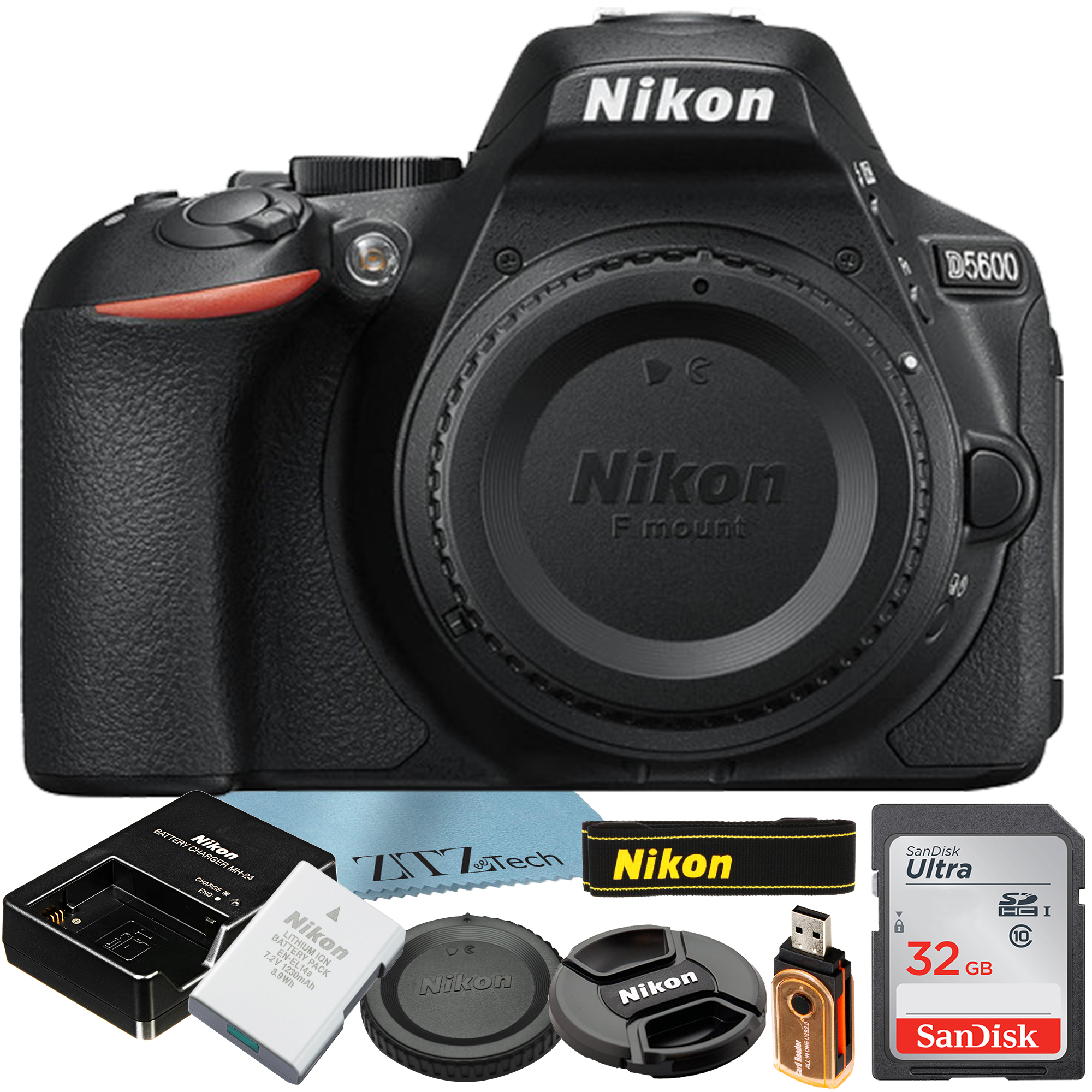 Nikon D5600 DSLR Camera (Body Only) 24.2MP DX-Format CMOS Sensor + SanDisk 32GB Memory Card + ZeeTech Accessory Bundle