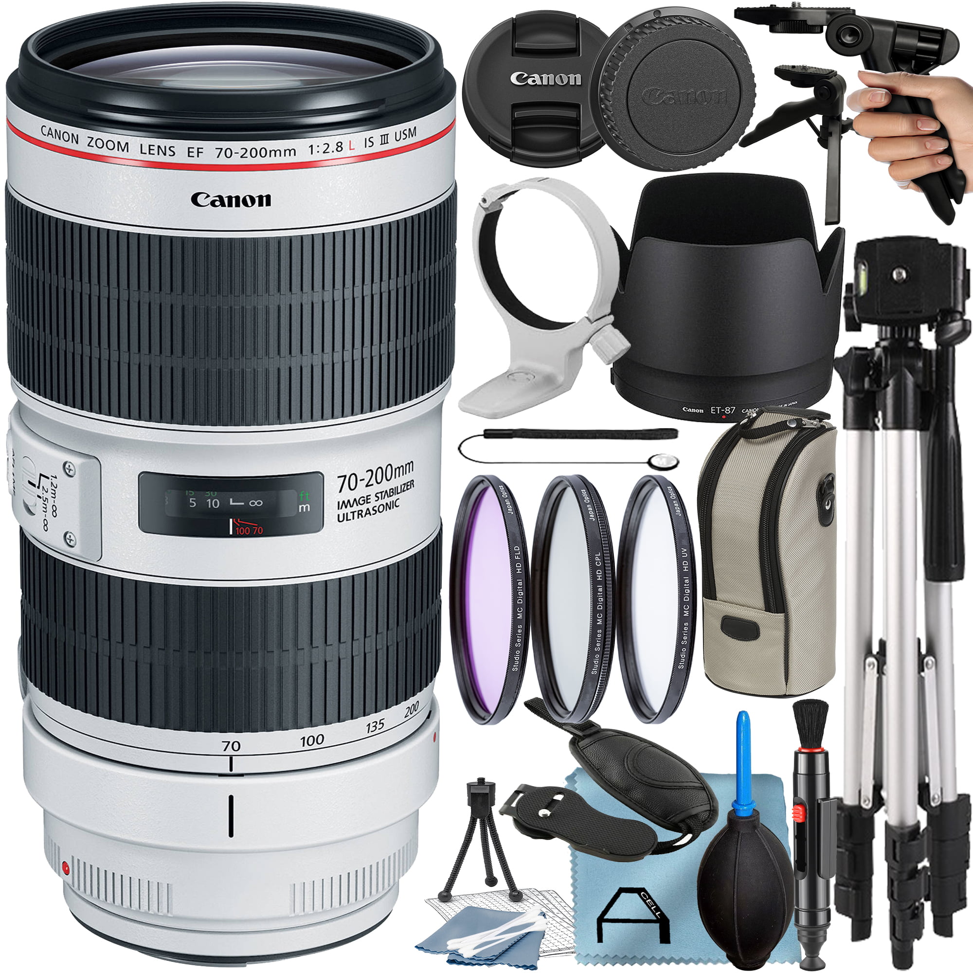 Canon EF 70-200mm f/2.8L IS III USM Lens with Tripod + 3 Pieces Filter + A-Cell Accessory Bundle