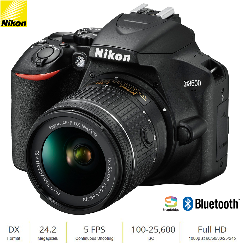 Nikon D3500 24.2MP DSLR Camera with AF-P DX NIKKOR 18-55mm f/3.5-5.6G VR Lens (1590B) – (Renewed)