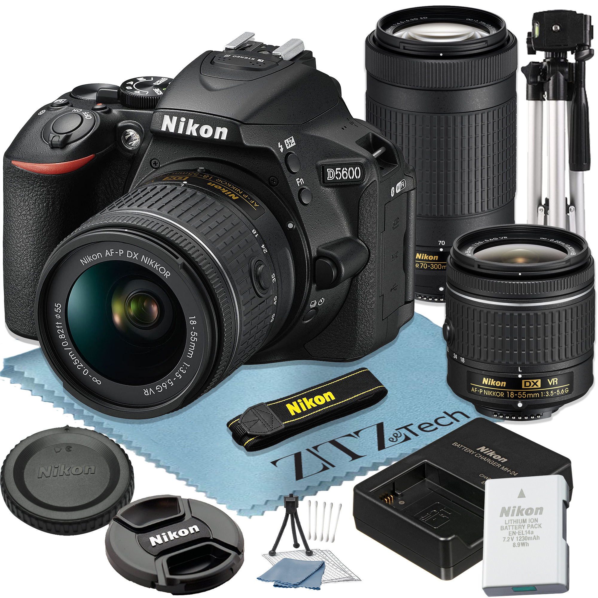 Nikon D5600 DSLR Camera 24.2MP DX-Format CMOS Sensor with 18-55mm + 70-300mm Lens + Tripod + ZeeTech Accessory Bundle