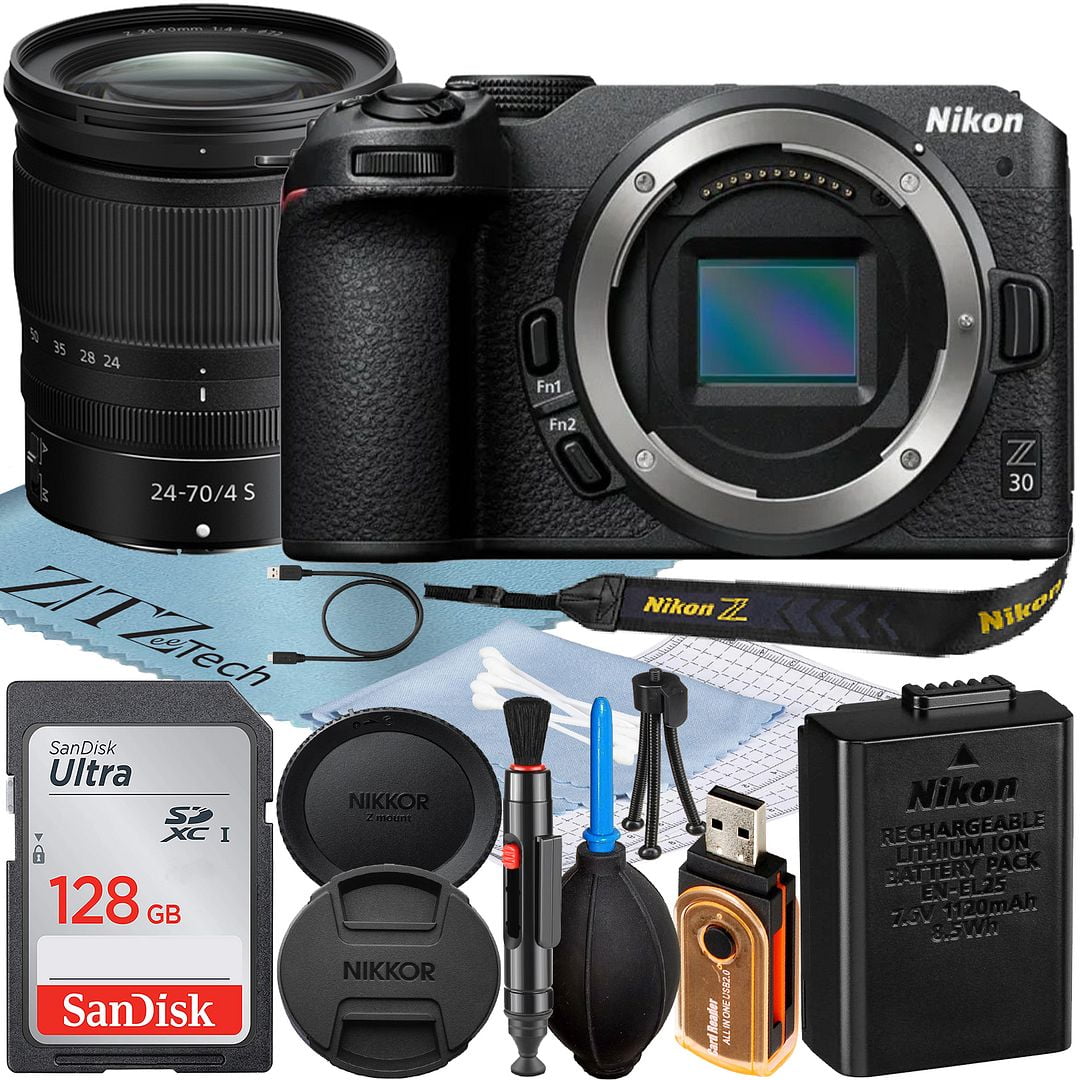 Nikon Z30 Mirrorless Camera with NIKKOR Z 24-70mm f/4 S Lens + SanDisk 128GB Memory Card + ZeeTech Accessory Bundle